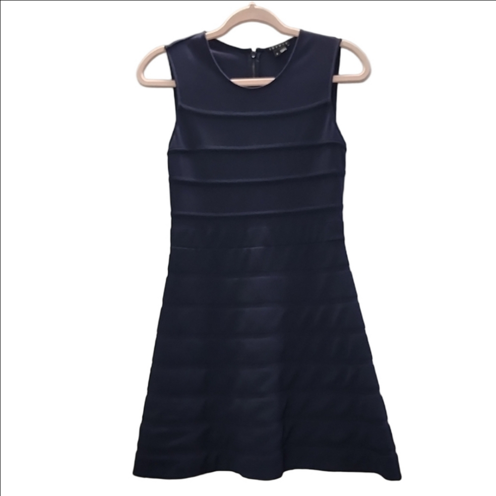 THEORY Navy round neck Sleeveless fit & flare Mini Dress
